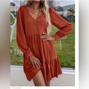 Deep V Long Sleeve Dress